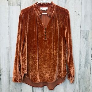 Anthropologie Rust Velvet Long-Sleeve Blouse